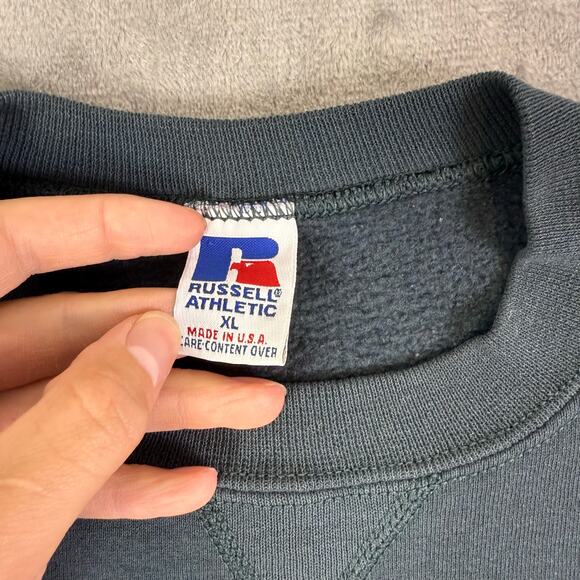 Vintage Russell Sweatshirt Mens XL Green Crewneck Fleece Pullover V Stitch - Picture 5 of 9